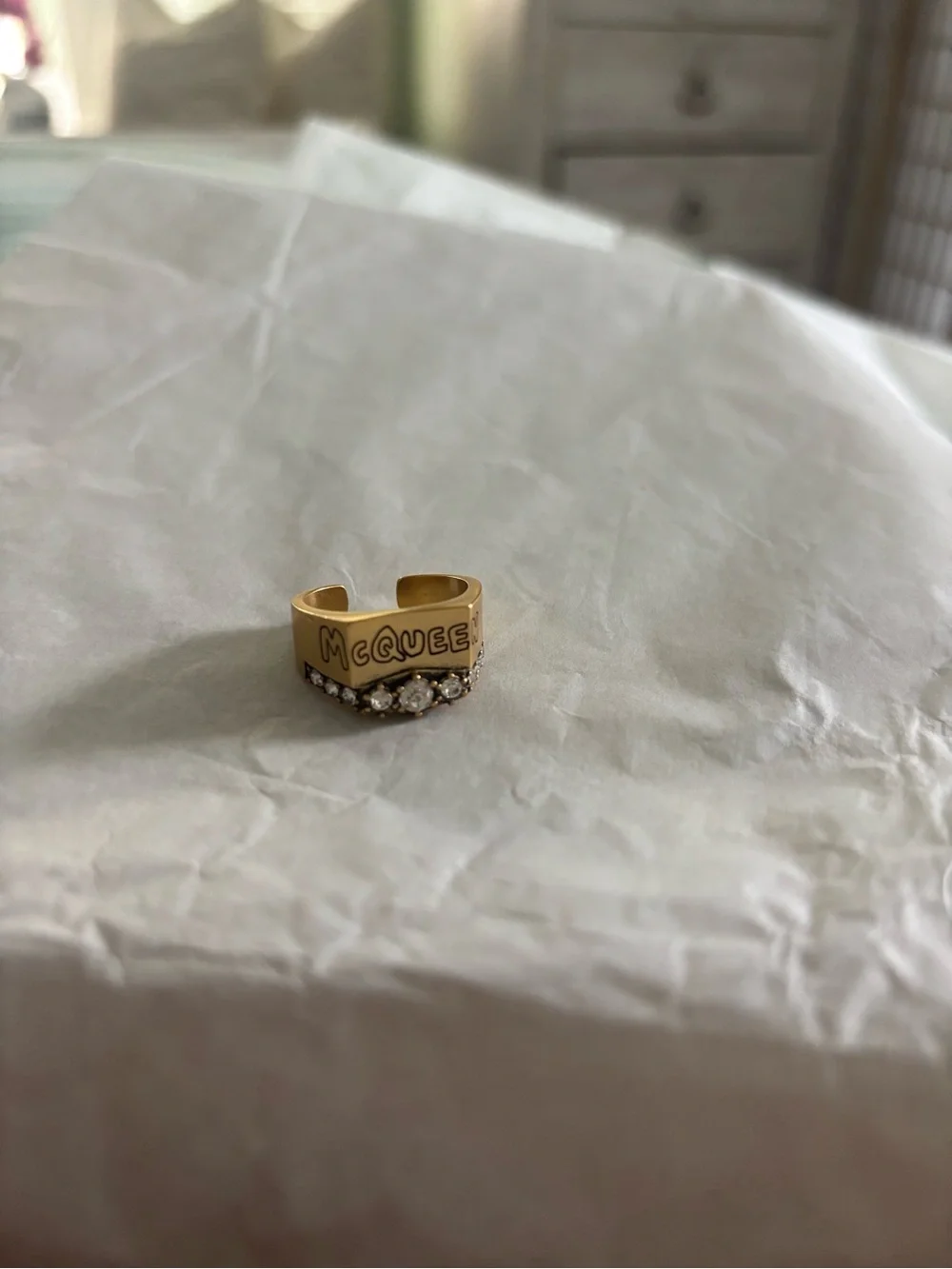 Alexander McQueen Gold-Tone Crystal Band Ring